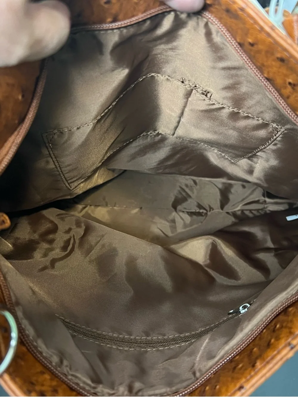 Isabella's Journey caramel brown tote bag‎ faux ostrich embossed leather